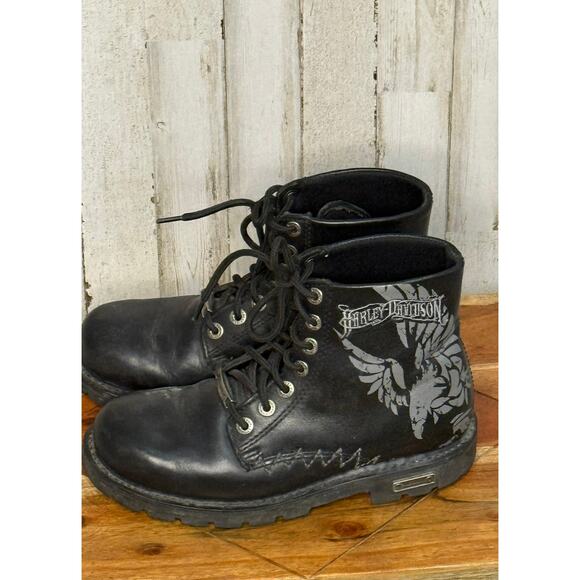 Harley-Davidson Women's Black Leather Biker Boots‎ Size 8 - Picture 3 of 6